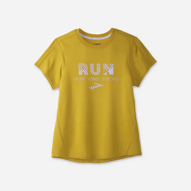 Brooks Distance Graphic Hardloopshirt voor Dames Goud /Grijs (FIPUW-7102)